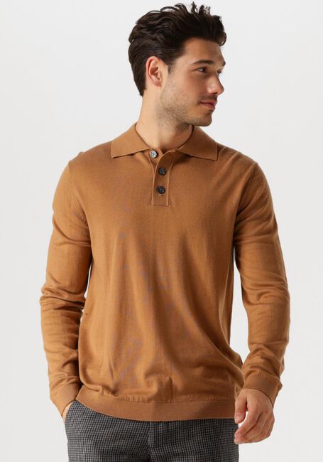 Camelfarbene SELECTED HOMME Pullover SLHTRAY LS KNIT MERINO POLO - large