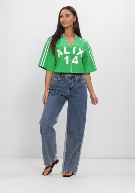 Gr&uuml;ne ALIX THE LABEL Tops & T-shirts LADIES WOVEN CROPPED BASEBALL SHIRT - large