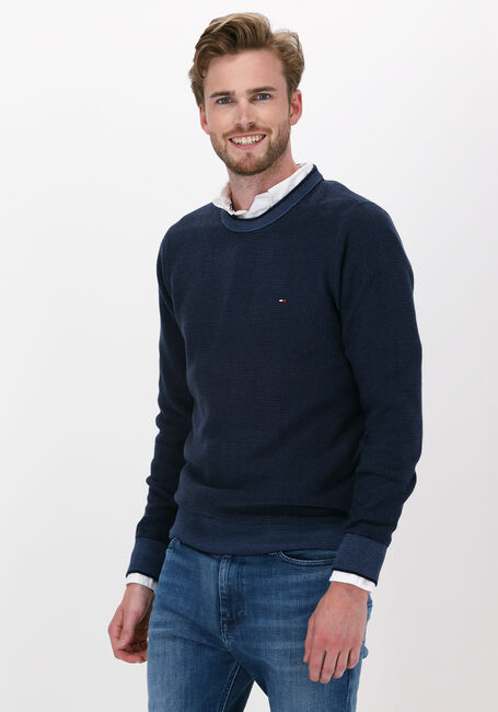Dunkelblau TOMMY HILFIGER Pullover 3 TONE STRUCTURE CREW NECK - large