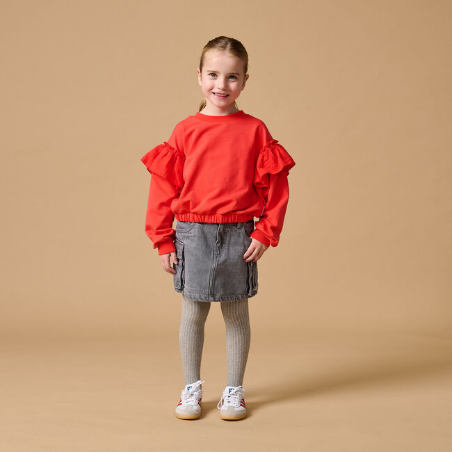 Rote PETIT BLUSH Pullover ROMANTIC RUFFLE SWEATER - large