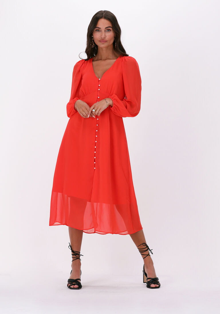 rote na-kd midikleid button front slit dress