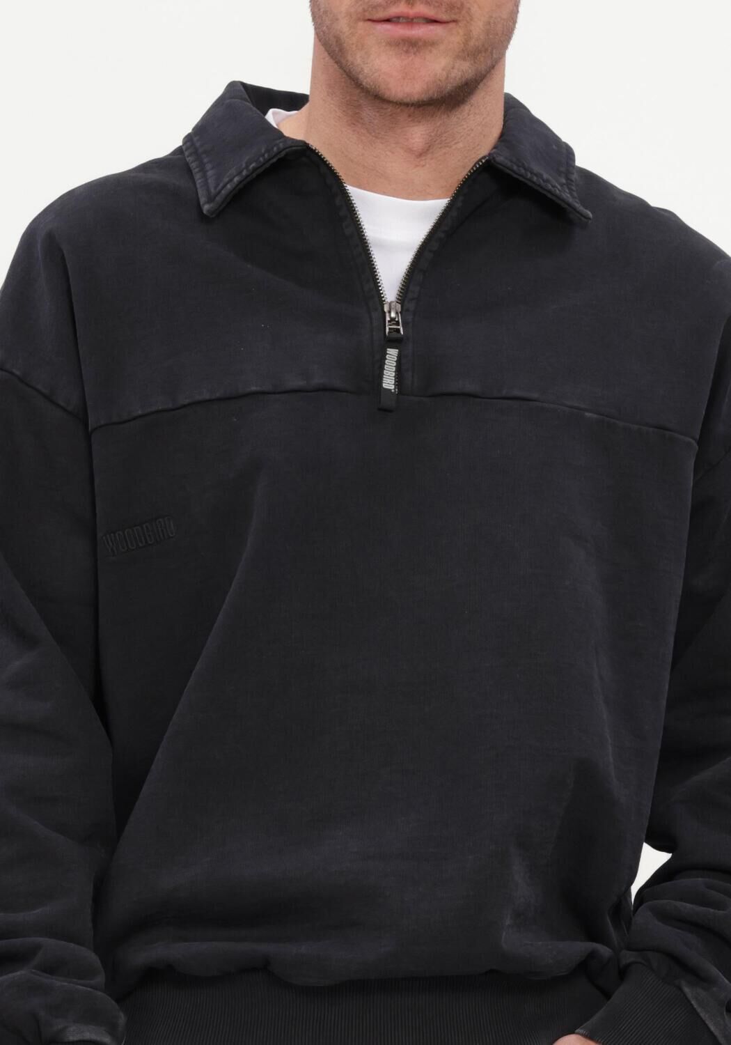 Schwarze WOODBIRD Polo-Shirt WBLOKE WASHED ZIP POLO - large