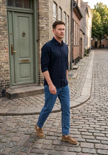 Dunkelblau SELECTED MEN Casual-Oberhemd SLHREGCLAY LINENBLEND LS SHIRT CLA NOOS - large