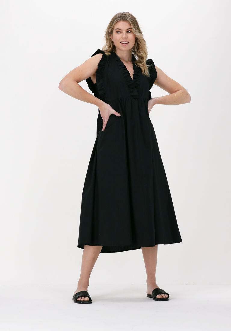 schwarze access midikleid dress with ruffles at the top