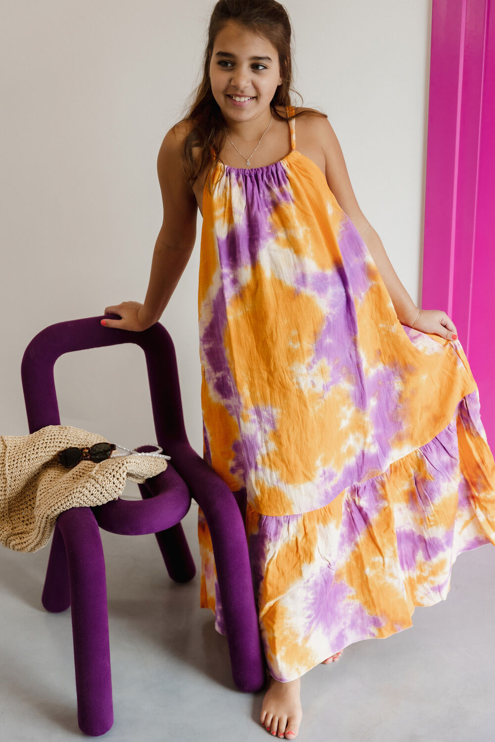 Orangene Salty Stitch Maxikleid MAXI DRESS COTTON TIE DYE - large