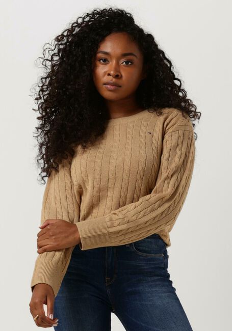 Camelfarbene TOMMY HILFIGER Pullover SOFTWOOL CABLE C-NK SWEATER - large