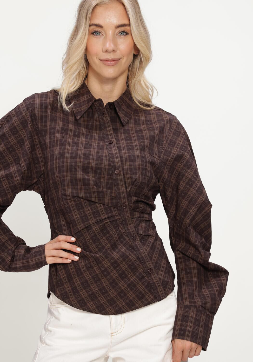 Braune NOTRE-V Blusen NV-ISA BIG CHECK - large