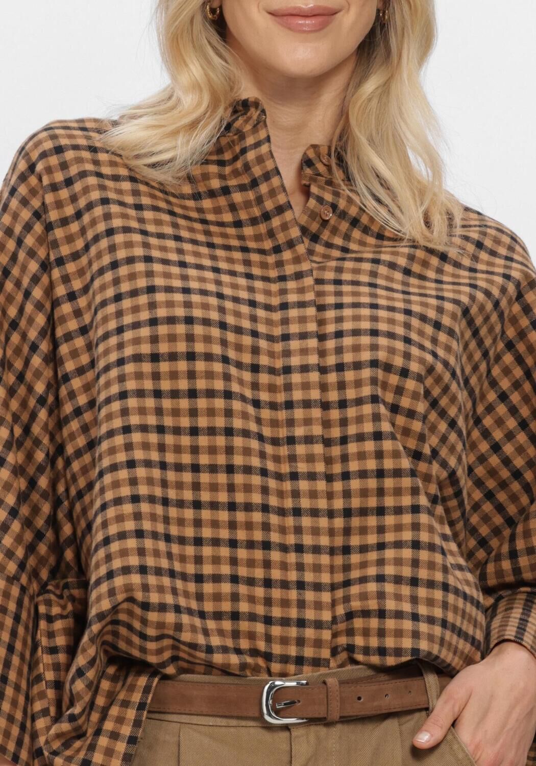 Camelfarbene WITHBLACK Blusen WBLMADISON CHECK BAT SHIRT - large
