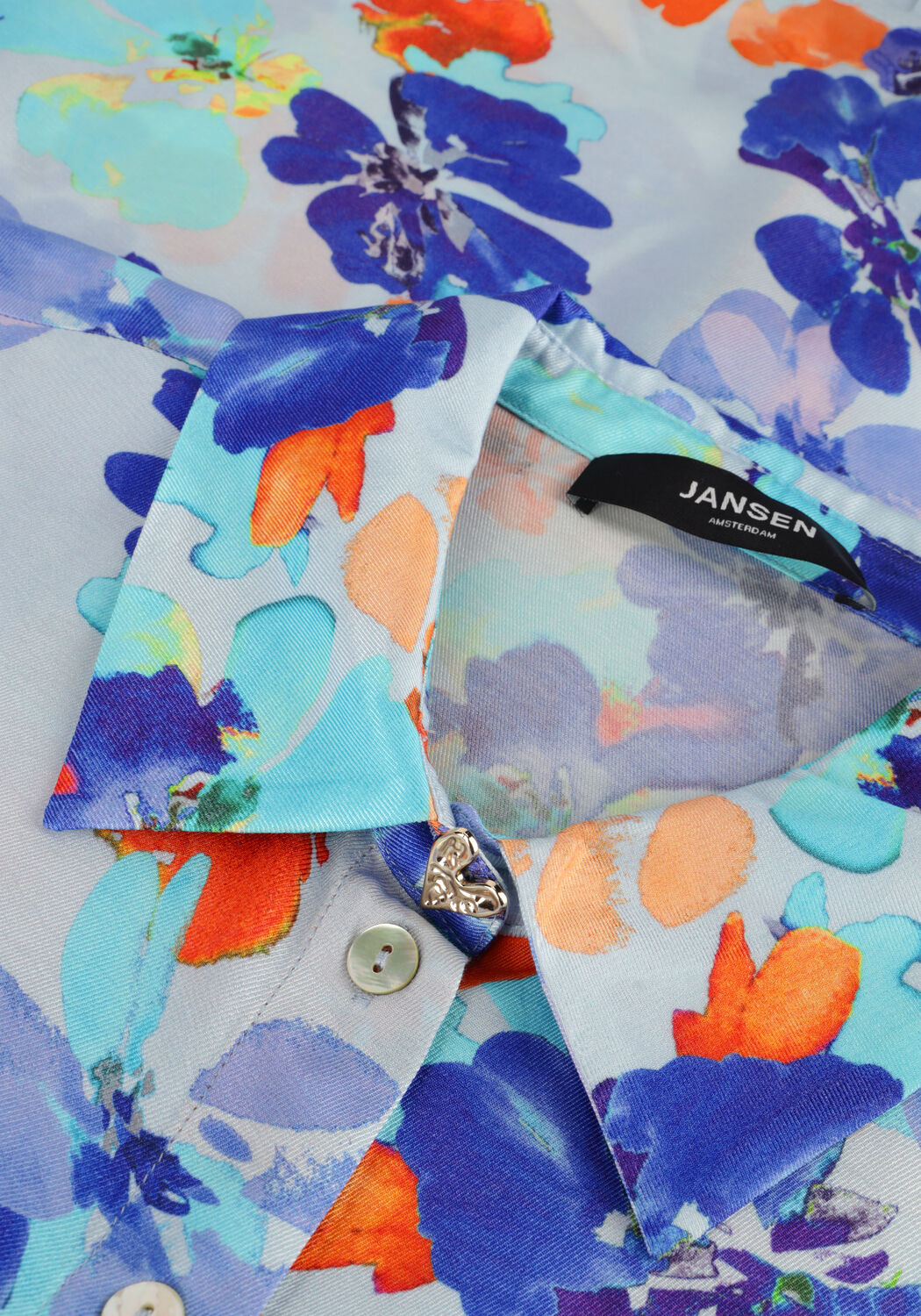 Hellblau JANSEN AMSTERDAM Blusen WP764 PRINTED BLOUSE LONG PUFFED SLEEVE - large