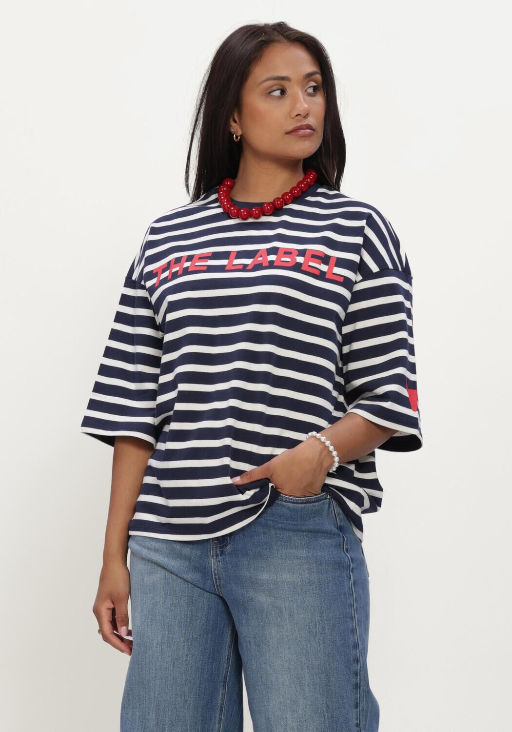 Blaue ALIX THE LABEL Tops & T-shirts LADIES KNITTED Y/D STRIPE T-SHIRT - large