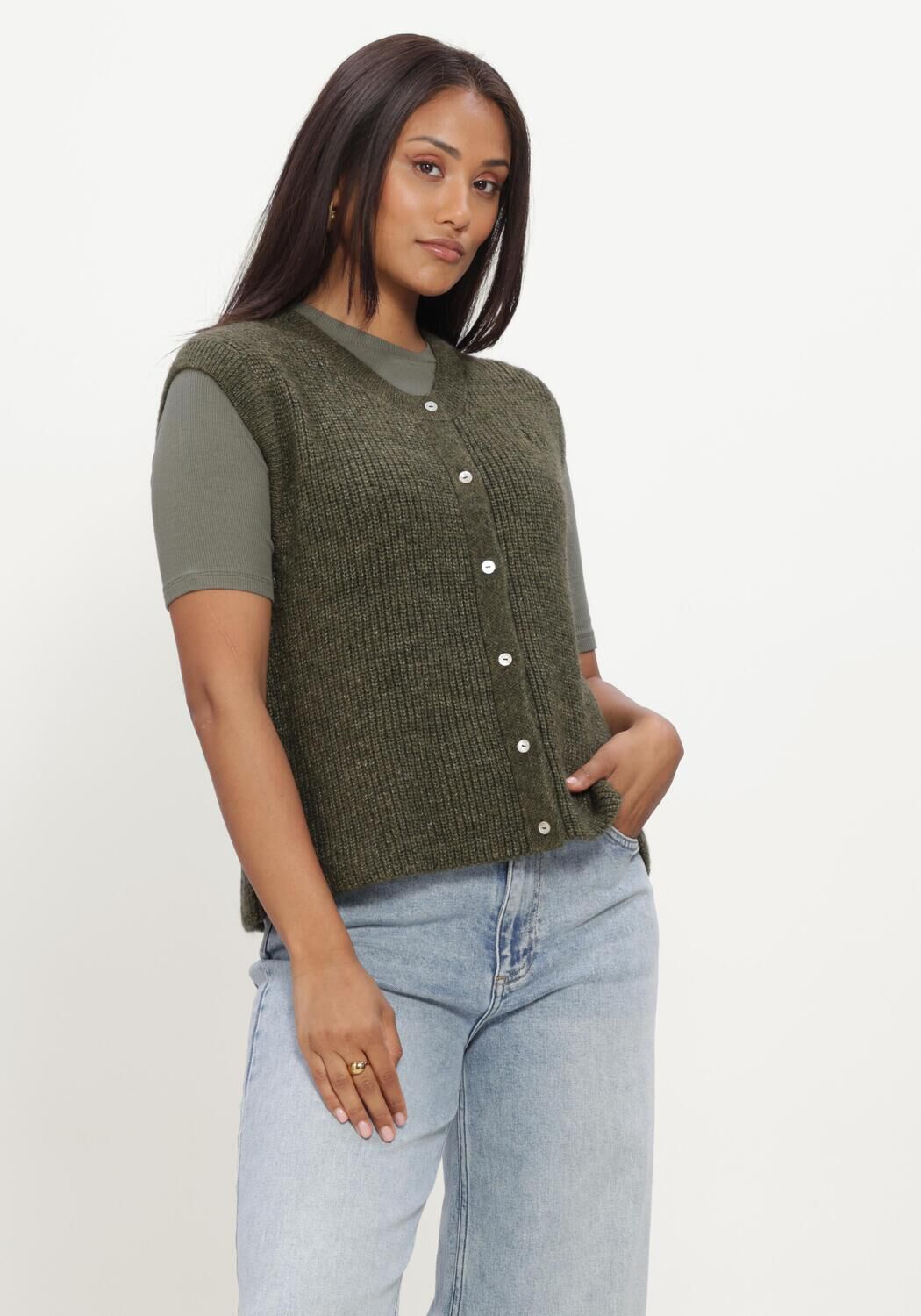 Gr&uuml;ne MODSTR&Ouml;M Strickjacke CRISMD VEST - large