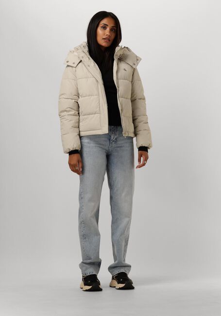 Beige CALVIN KLEIN Wattierte Jack MATTE MONOLOGO ND SHORT PUFFER - large