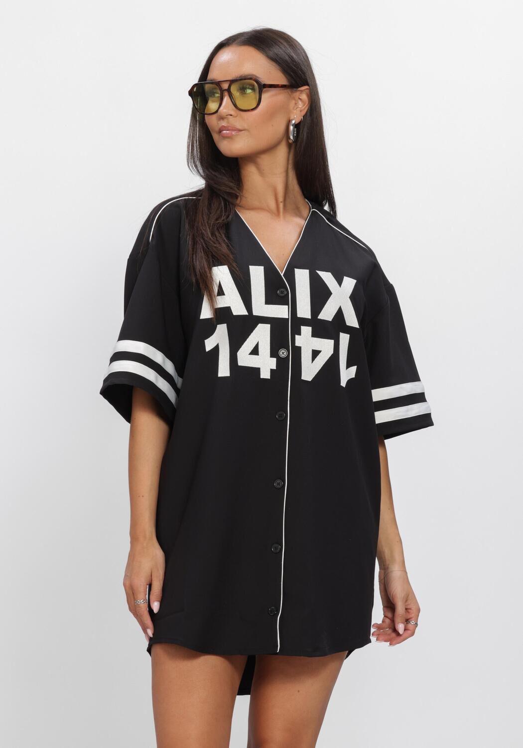 Schwarze ALIX THE LABEL Kleider LADIES WOVEN BASEBALL SHIRT DRESS - large