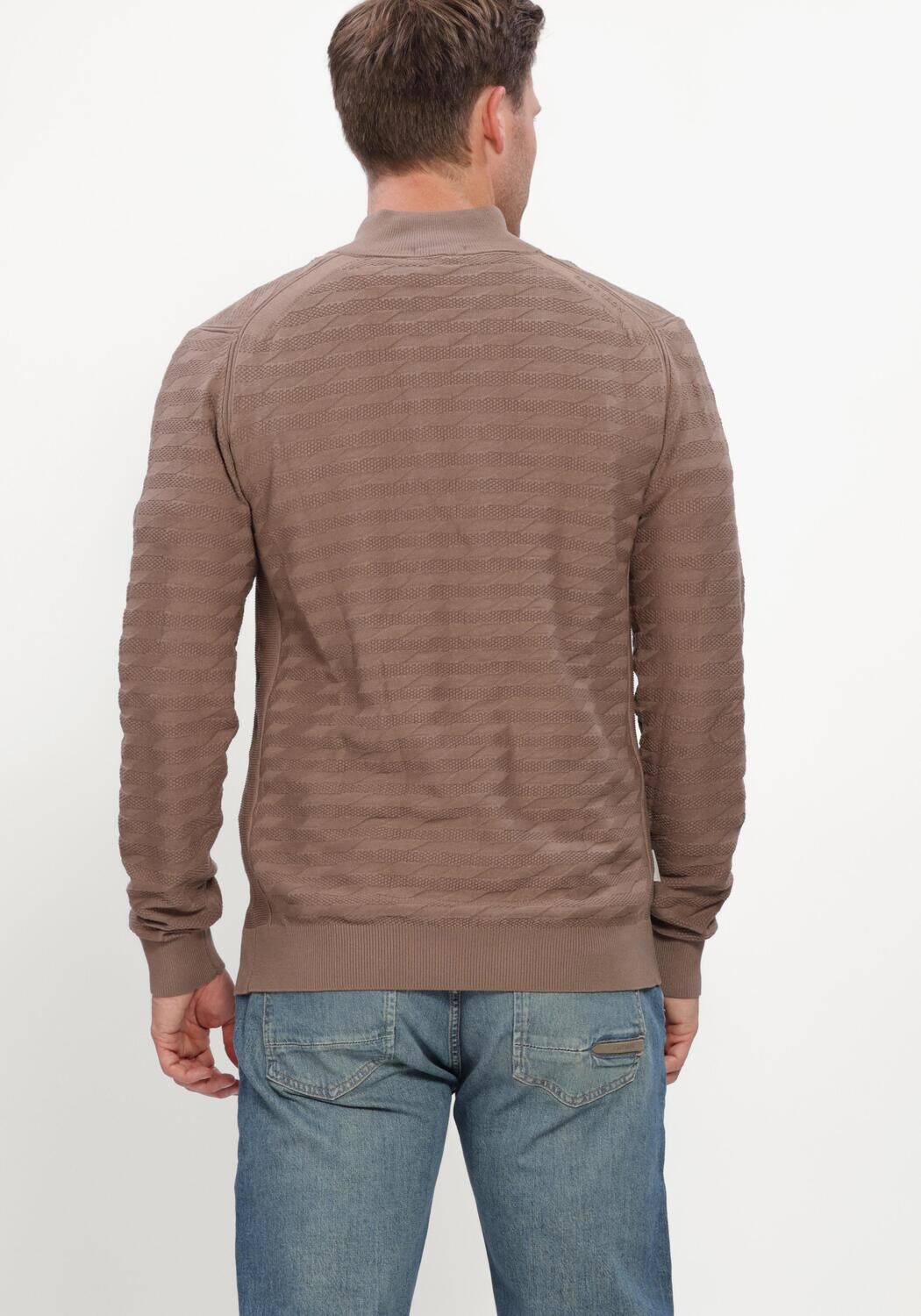 Camelfarbene CAST IRON Pullover HALF ZIP COLLAR SLIM FIT COMFORT BLEND - large