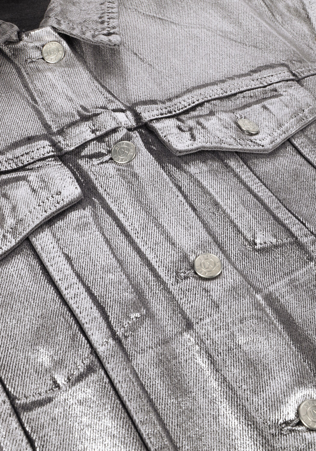 Silberne ALIX THE LABEL Jack LADIES WOVEN SILVER DENIM JACKET - large