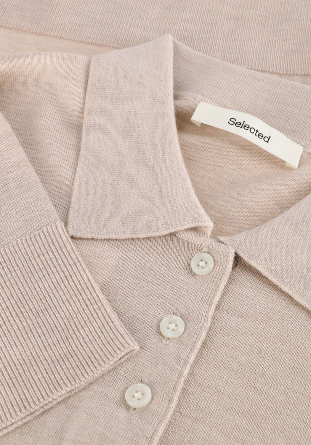 Beige SELECTED WOMEN Polo-Shirt SLFTHEA LS KNIT MERINO COLLAR NECK - large