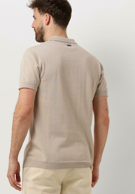 Sand PURE PATH Polo-Shirt KNITTED SHORTSLEEVE POLO BUTTON UP WITH CHEST EMBROIDERY - large