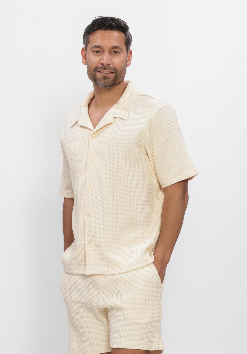 Beige SHIWI Casual-Oberhemd DEAN WAFFLE STRUCTURE SHORTSLEEVE - large