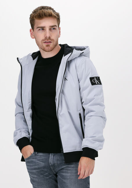 Graue CALVIN KLEIN Wattierte Jack HOODED PADDED HARRINGTON JACKE - large