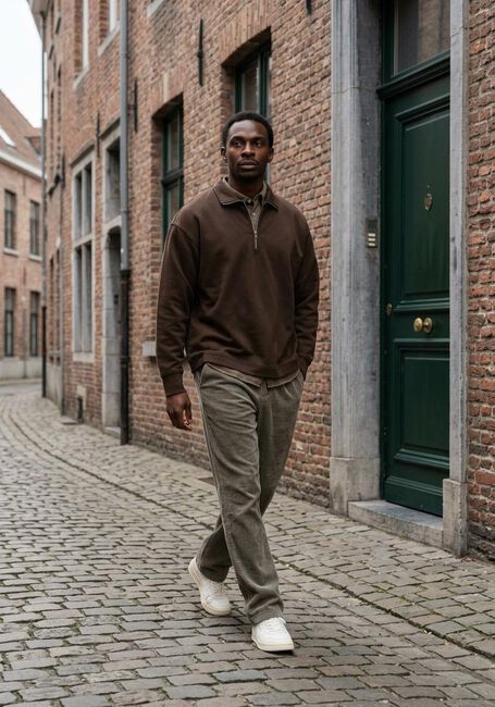 Braune SELECTED MEN Pullover SLHRELAXARON LS HALF ZIP SWEAT - large