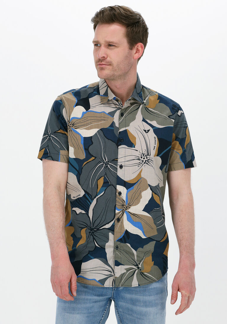 mehrfarbige/bunte pme legend casual-oberhemd short sleeve shirt print on ctn slub