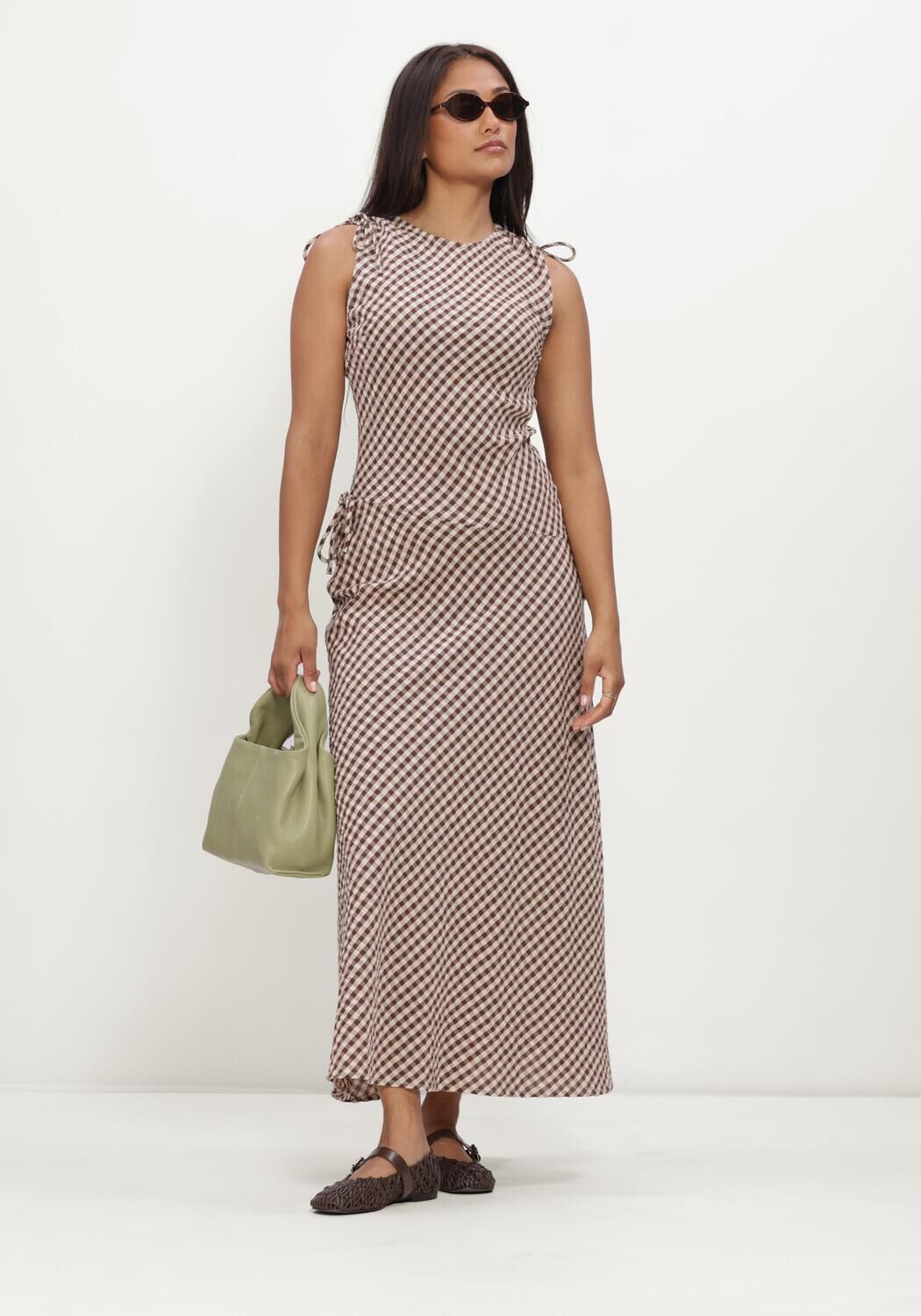 Braune NEO NOIR Kleider SAXTON CHECK DRESS - large