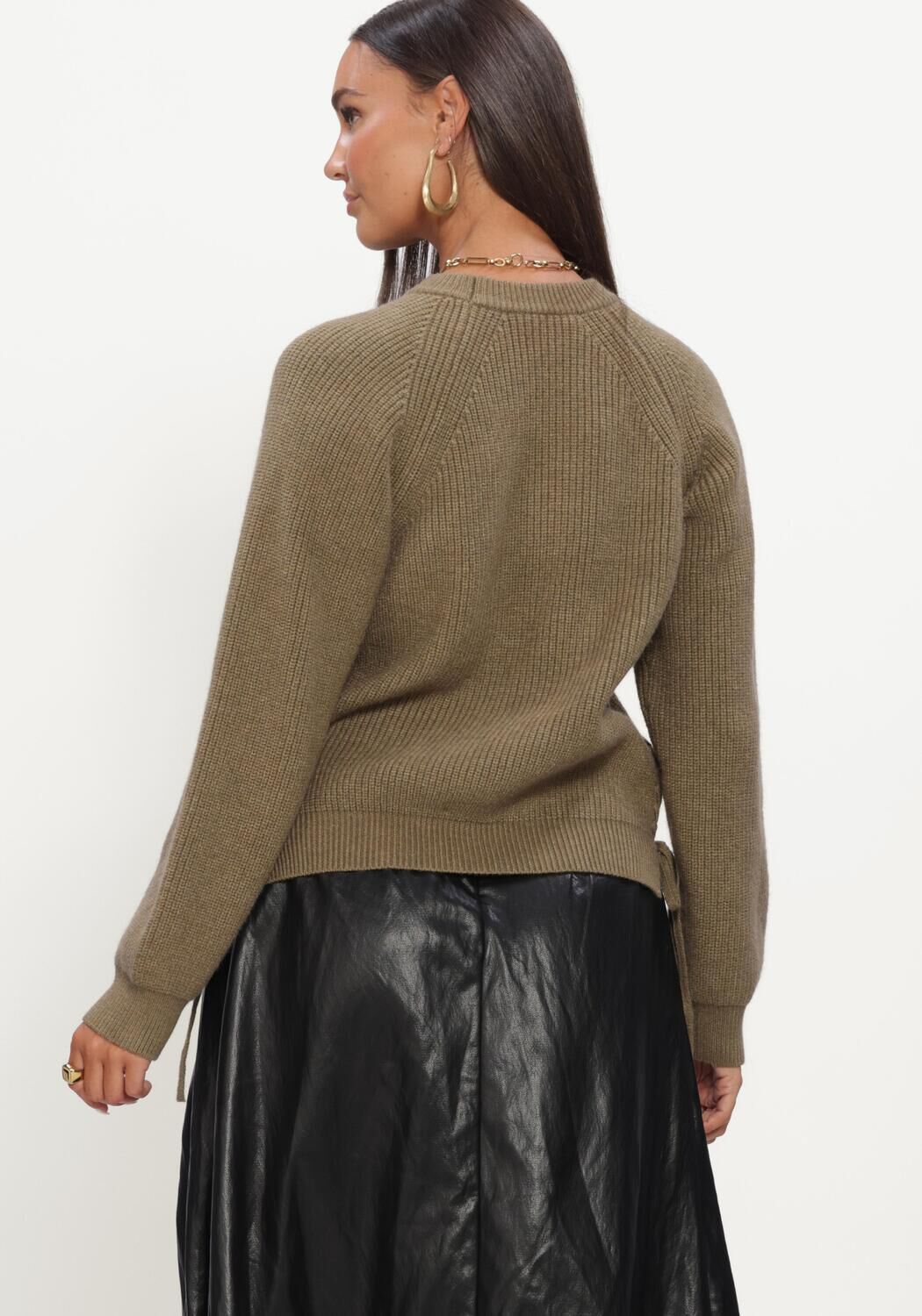 Khaki CO'COUTURE Pullover ROWCC BRAID STRING KNIT - large