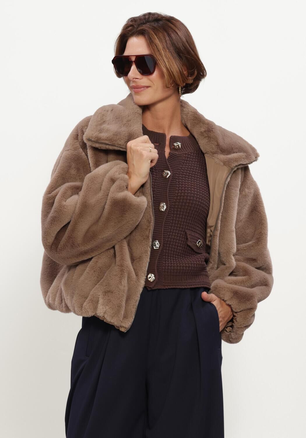 Braune BEAUMONT Fake-Fur-Jack MAXIE JACKET - large