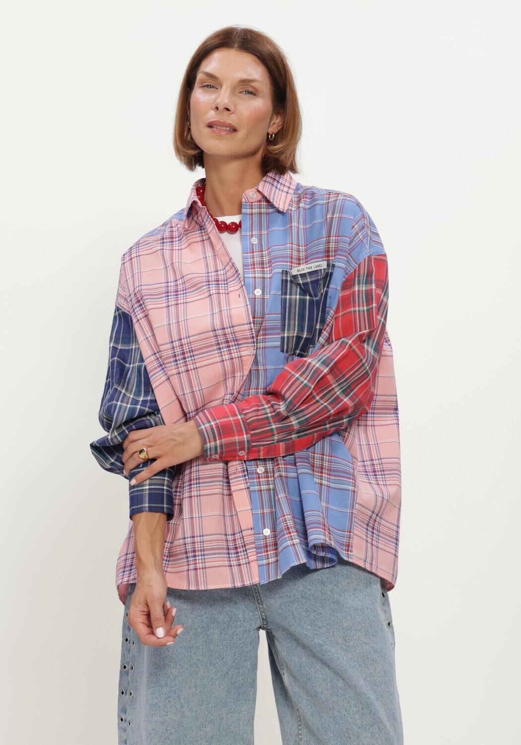 Mehrfarbige/Bunte ALIX THE LABEL Blusen LADIES WOVEN CHECK MIX BLOUSE - large