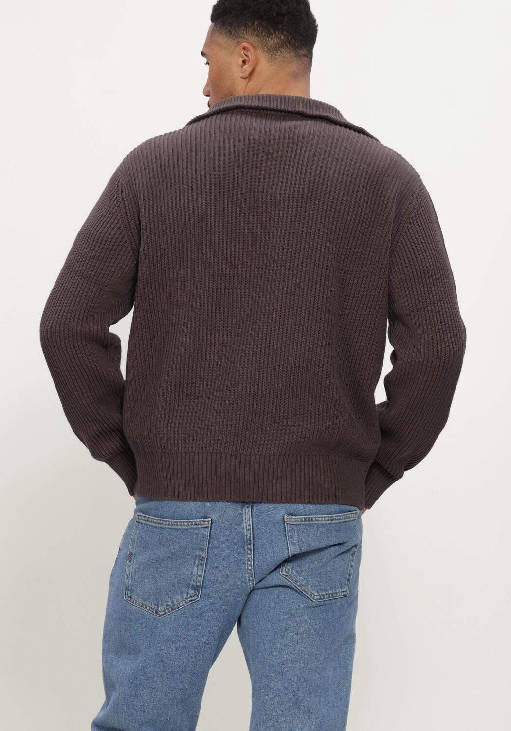 Braune SELECTED MEN Pullover SLMDRY LS KNIT HALF ZIP - large
