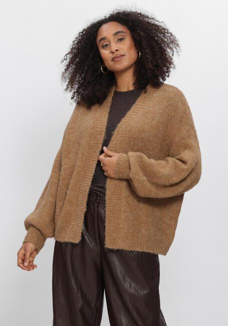 Camelfarbene SUMMUM Jack PUFF SLEEVE CARDIGAN COZY MELANGE KNIT - large