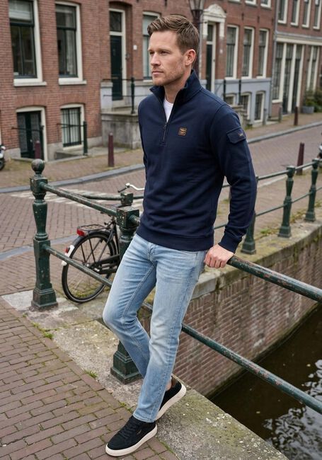 Blaue PME LEGEND Pullover HALF ZIP COLLAR INTERLOCK JERSEY - large