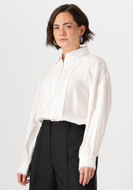Weiße JANSEN AMSTERDAM Blusen INDI BLOUSE FS 793 LONG SLEEVE LACE TAPE - large