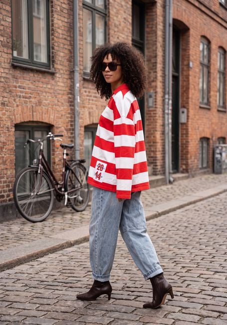 Rote ALIX THE LABEL Pullover & Cardigans LADIES KNITTED BLOCK STRIPE POLO SWEATER - large