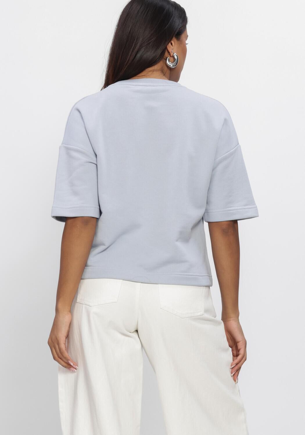 Blaue JANSEN AMSTERDAM Pullover & Cardigans NOA TRUI SW 170 SWEAT SHORT SLEEVE FLOWER SEQUINS - large