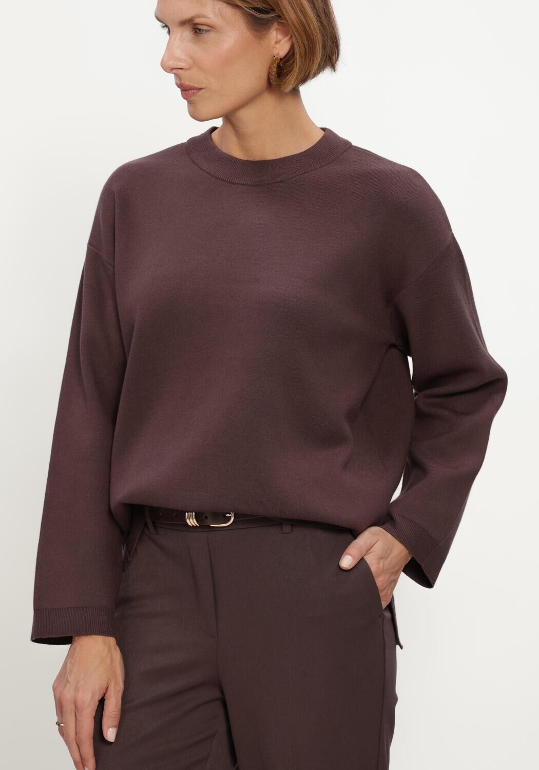 Braune OBJECT Pullover OBJREYNARD L/S LO KNIT PULLOVER NOOS - large