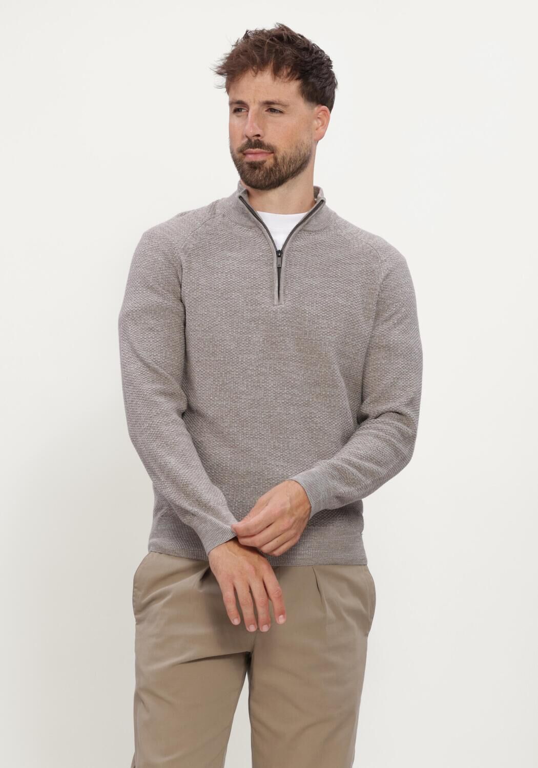 Taupe GENTILUOMO Pullover TURTLE ZIP LS - large