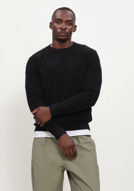 Schwarze SELECTED MEN Pullover SLHROSS LS KNIT STRUCTURE CREW NECK NOOS - large