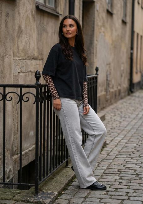 Dunkelgrau CATWALK JUNKIE T-shirt LOOSE FIT TSHIRT WITH LEOPARD MESH SLEEVES - large