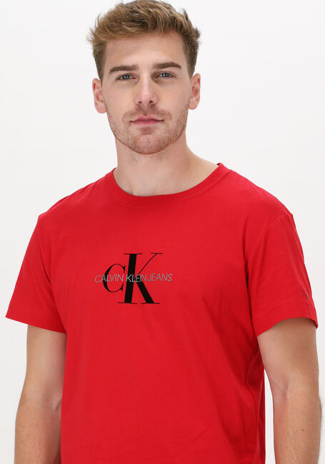 Rote CALVIN KLEIN T-shirt ARCHIVAL MONOGRAM FLOCK TEE - large