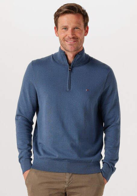 Blaue TOMMY HILFIGER Pullover ESSENTIAL COTTON ZIP MOCK - large
