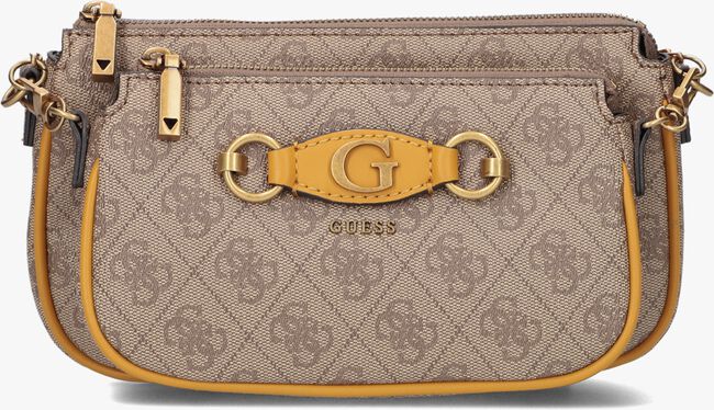 Camelfarbene GUESS Umhängetasche IZZY DOUBLE POUCH CROSSBODY - large