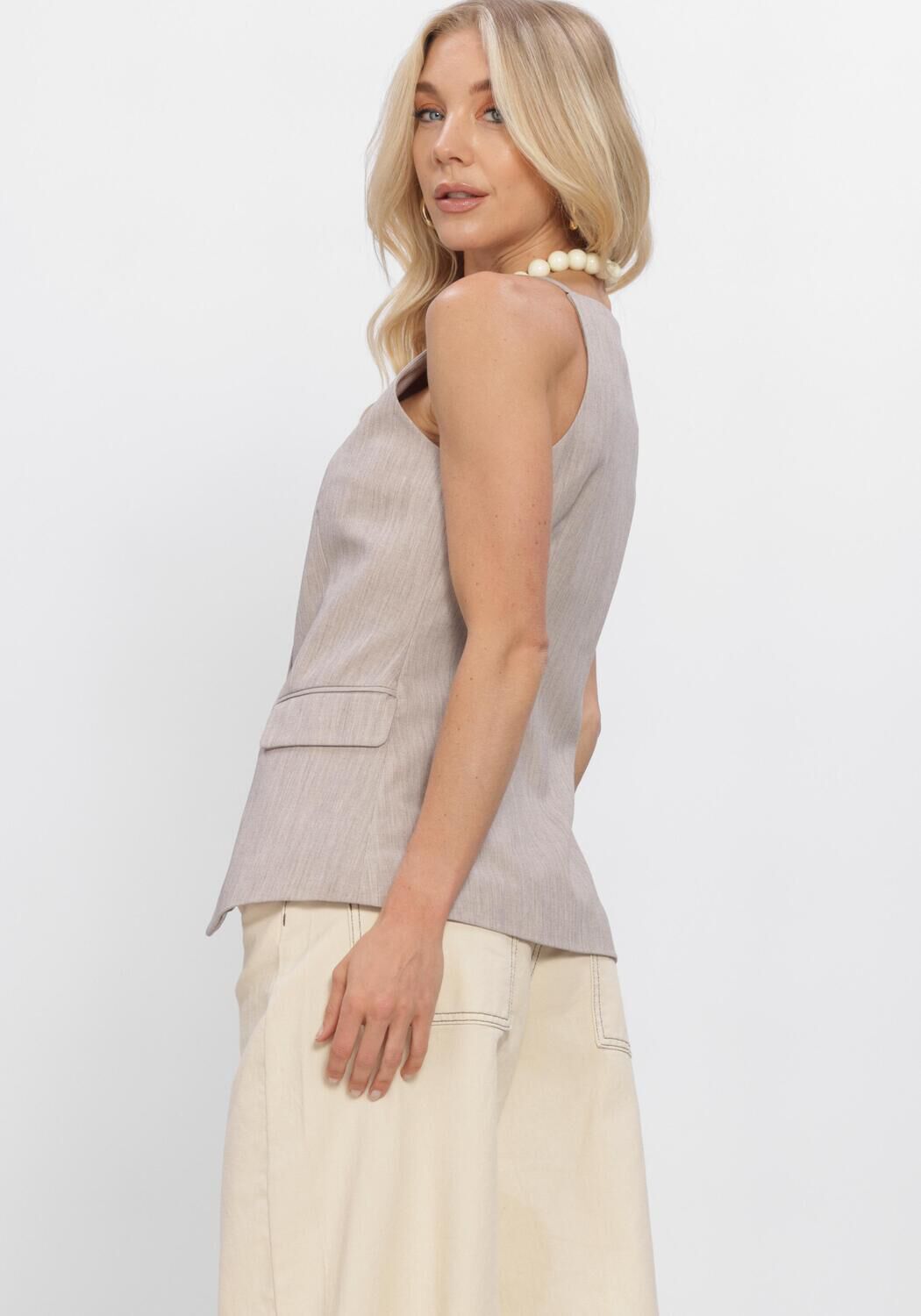 Beige OBJECT Gilet OBJIVALO SL REWAISTCOAT - large