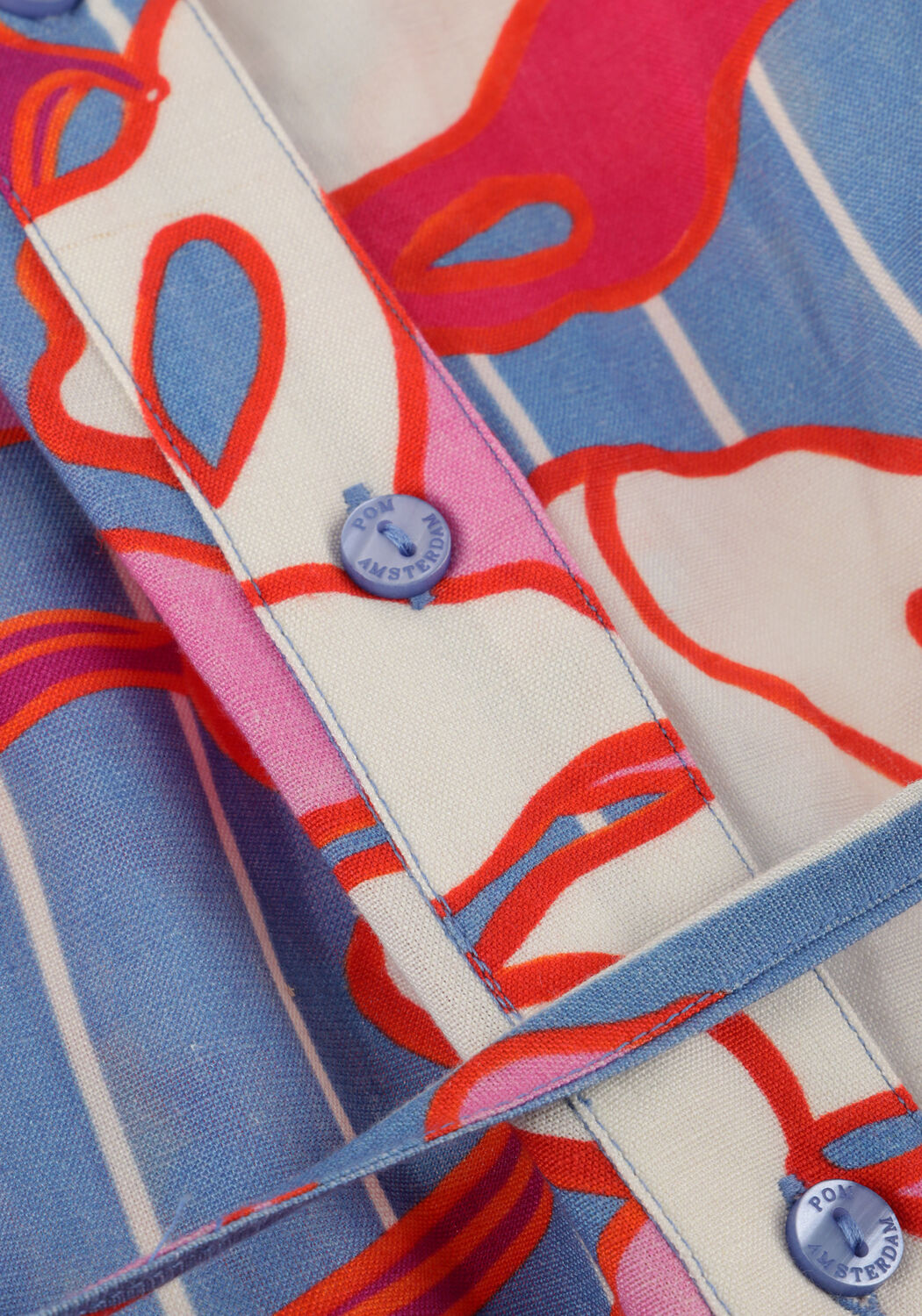 Mehrfarbige/Bunte POM AMSTERDAM Kleider DRESS URBAN FLORA STRIPE LINEN - large