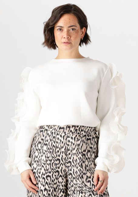 Weiße JANSEN AMSTERDAM Top KALLIE TRUI SS 196 LONG SLEEVE RUFFLE - large