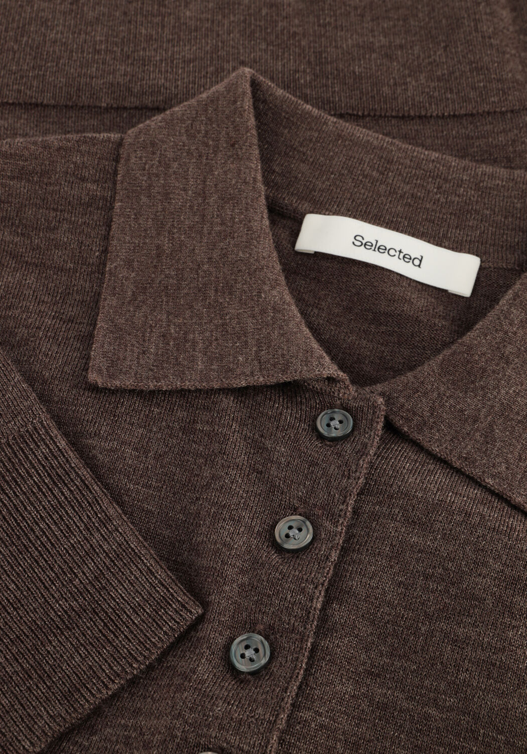 Braune SELECTED WOMEN Polo-Shirt SLFTHEA LS KNIT MERINO COLLAR NECK - large