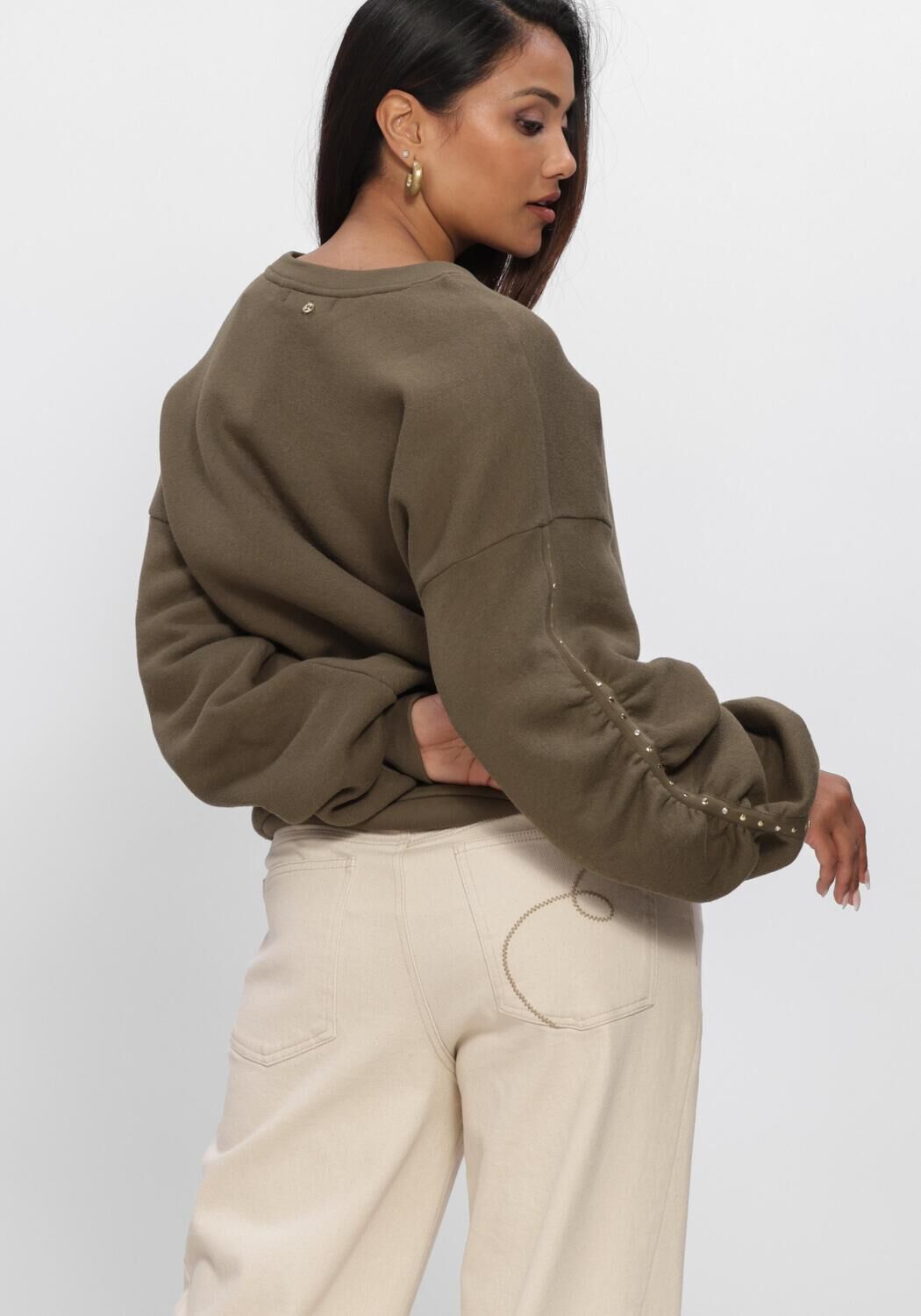 Khaki NUKUS Sweatshirt OLIVIA PULLOVER STUDS - large