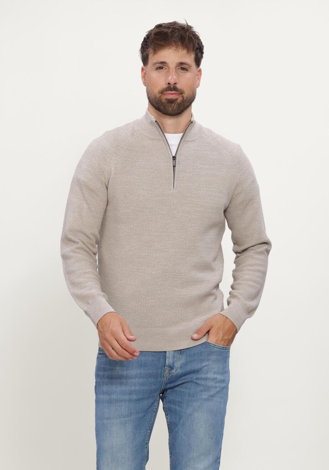 Beige GENTILUOMO Pullover TURTLE ZIP LS - large