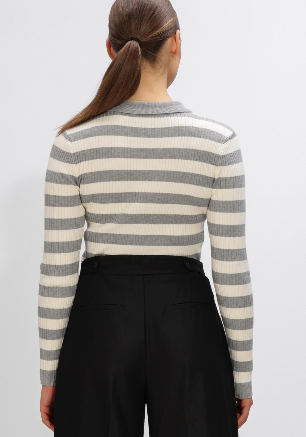 Hellgrau CO'COUTURE Pullover & Cardigans BONNY STRIPE L/S POLO KNIT - large