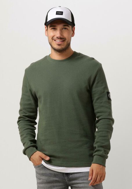 Dunkelgrün CALVIN KLEIN Pullover WAFFLE LS TEE - large